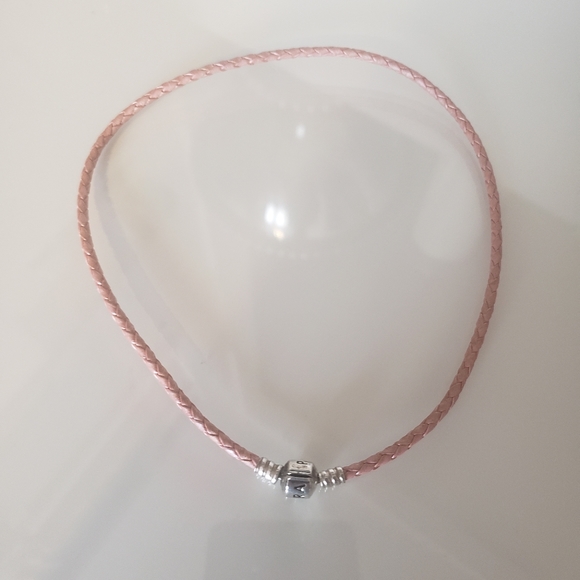 Pandora Ale .925 Silver Clasp Choker Leather Braided Blush Pink Boho Chic - Picture 2 of 9